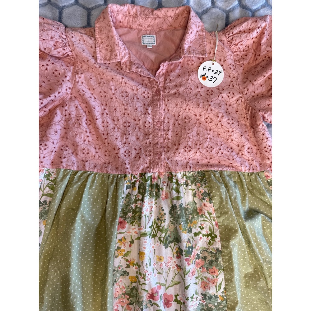 Handmade Embellished Prairie Dress XL Whimsical Cottagecore Patchwork Fairycore - Picture 4 of 8